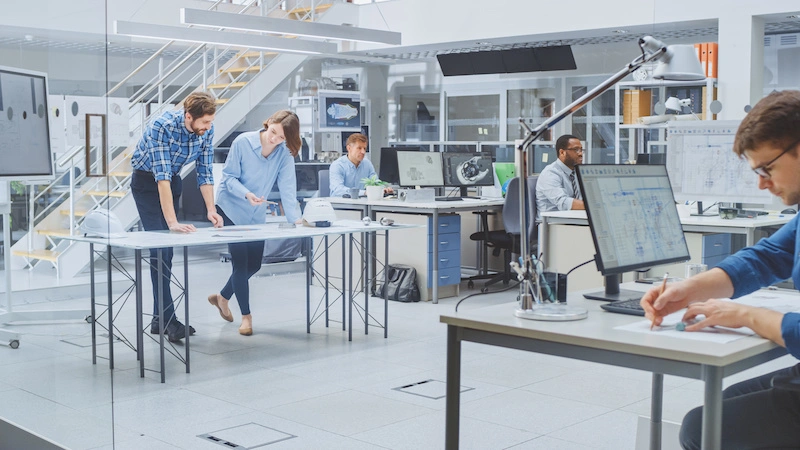 équipe travaillant dans un bureau d'études techniques