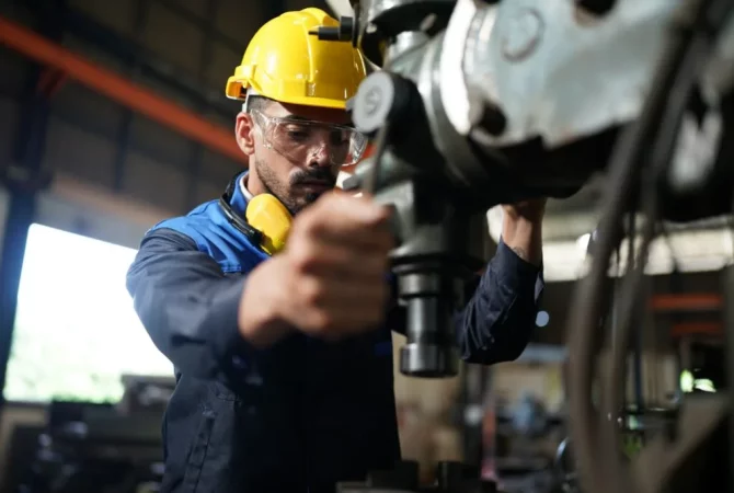 travailleur sur une machine d'usine